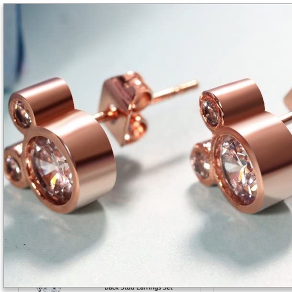 Jewelry - Silver Mickey Mouse Stud Earrings Rose Gold Plated